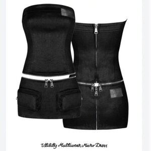 Hidden Cult Utility Multiwear Micro Dress Corset & Mini Skirt Set Black Sz S